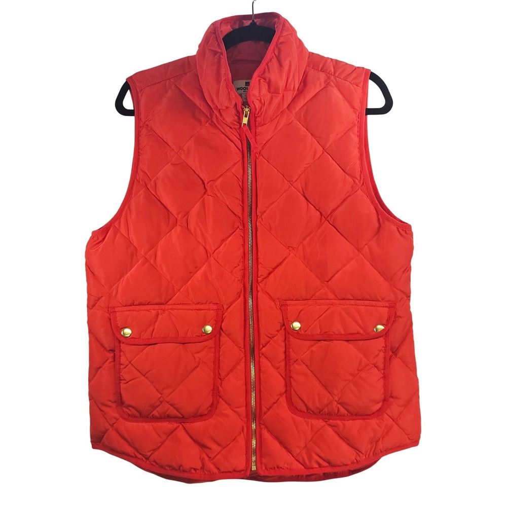 WOOLRICH Quilted Down Vest Orange L G Puffer Zip‎ Pockets Women's Outerwear
